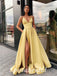 Sexy Satin Spaghetti Straps V-Neck Sleeveless Side Slit A-Line Long Prom Dresses,PD3689