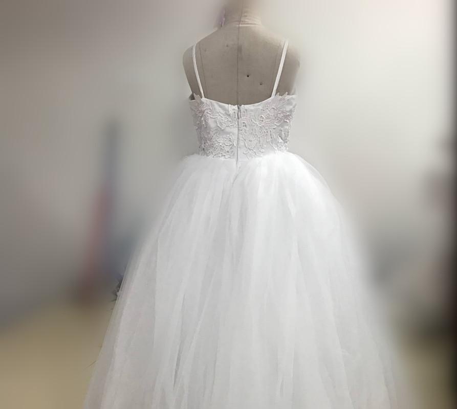 Spaghetti Lace Top White Tulle Hot Sale A-line Flower Girl Dresses, FG005