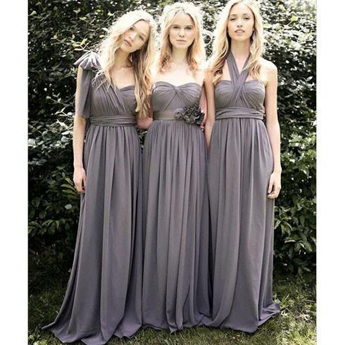 Junior Popular Convertible Chiffon Gray Cheap Long Bridesmaid Dresses Wedding Party, WG111