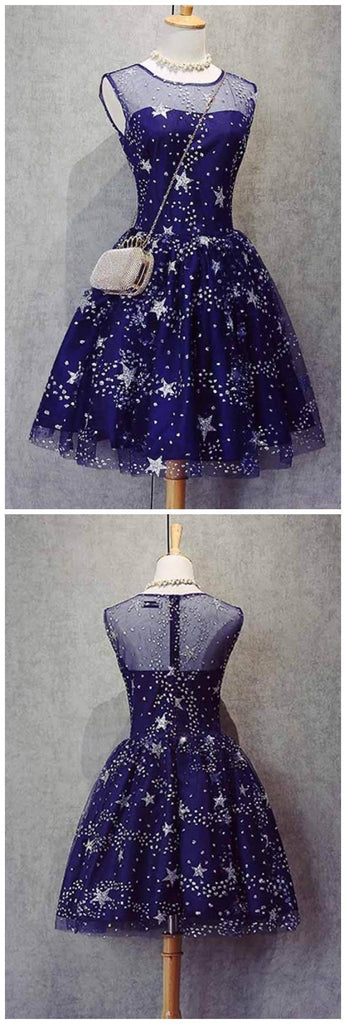 Blue Illusion Unique Cheap Short Homecoming Dresses 2018, CM552 - SposaBridal