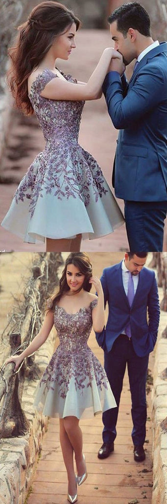 A-line Gorgeous Short with purple appliques casual junior homecoming prom dress,BD00121