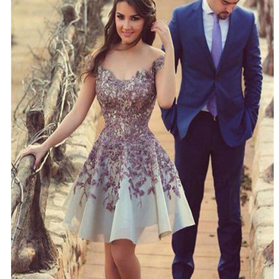 A-line Gorgeous Short with purple appliques casual junior homecoming prom dress,BD00121