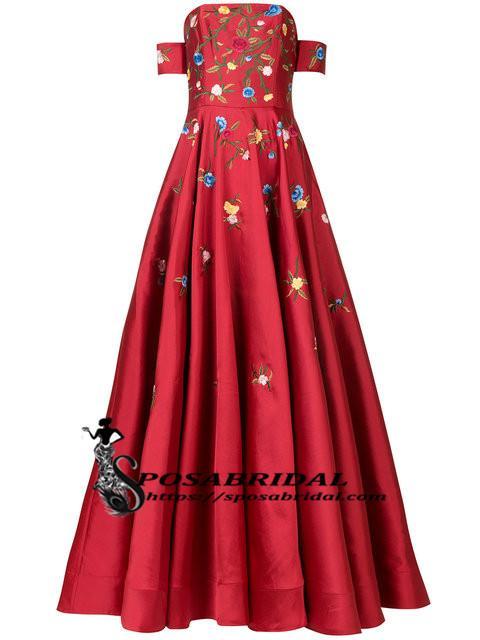 A-line Red Off Shoulder Beautiful Flower Appliques Prom Dresses, Fashion dress for woman, PD0475 - SposaBridal