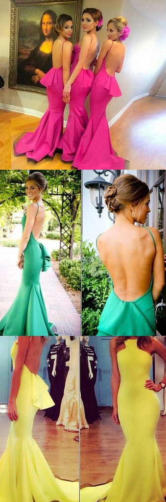 Beautiful Sexy Backless Mermaid Young Girls Rose Red Bridesmaid Dresses with Small Train, WG131 - SposaBridal