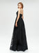 Black Sequins Spaghetti Straps V-neck A-line Slit Prom Dresses, PD0823