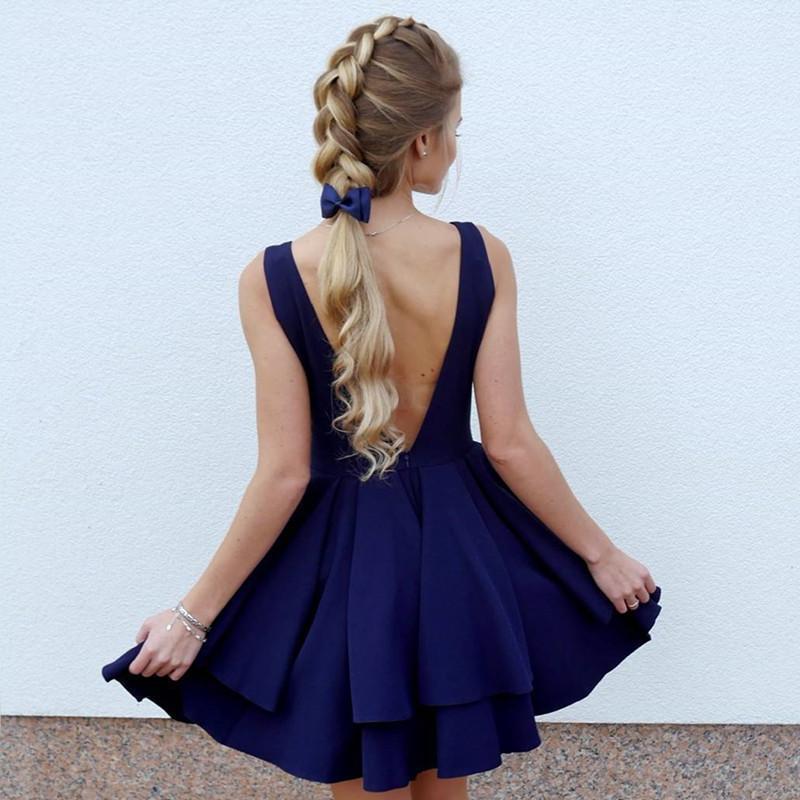Cheap Short Simple V Neck Black Homecoming Dresses Online, CM531 - SposaBridal