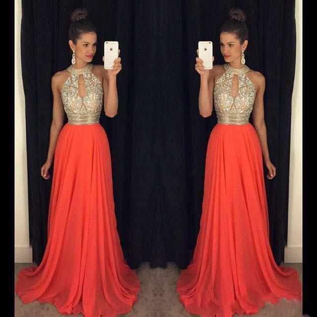 Long chiffon Halter Sparkly Prom Dresses, Most Popular High Quality Prom Dress, Shinning Prom gown, PD0697