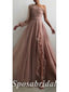 Elegant Tulle And Chiffon One Shoulder Long Sleeves Side Slit A-Line Long Prom Dresses,PD3641