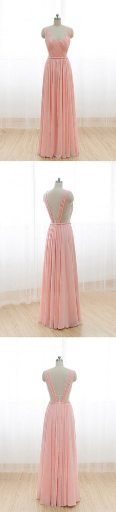 Cheap Junior Long Chiffon Pink Off Shoulder Sweet Heart Open Back Bridesmaid Dresses, WG21 - SposaBridal