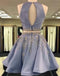 Grey Two Pieces Hatler Beaded Cheap Short Homecoming Dresses 2018, CM555