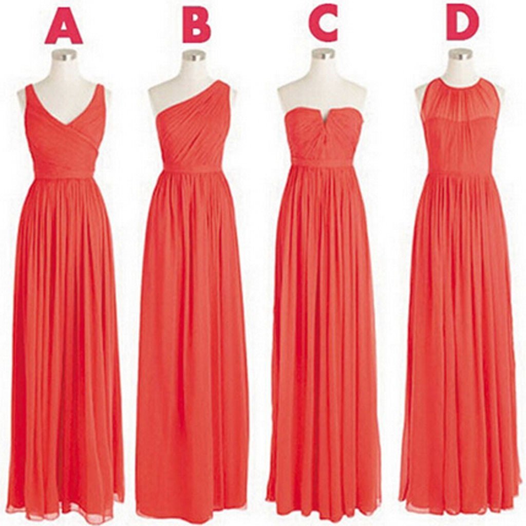 Cheap Simple Mismatched Styles Classic Chiffon  A Line Long Bridesmaid Dresses, WG182 - SposaBridal