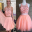 Blush pink two pieces off shoulder sweet  cute graduation homecoming prom dresses, BD00195 - SposaBridal