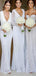 Modest Long Sleeves Sheath V-Neck Long Fulle White Lace Bridesmaid Dresses  ,  WG386