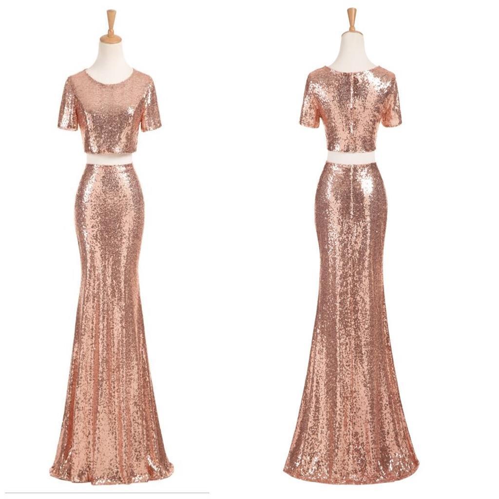 Charming Rose Gold Sequin Two Pieces Long Popular Fashion Prom Dress, –  SposaBridal