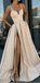 A-Line Formal Custom Spaghetti Straps Long Side-slit Prom Dress, PD0943