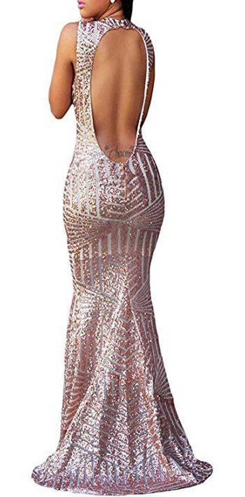 Pink Open Back Sequin Sparkly Mermaid Sexy Long Prom Dresses, PD0609