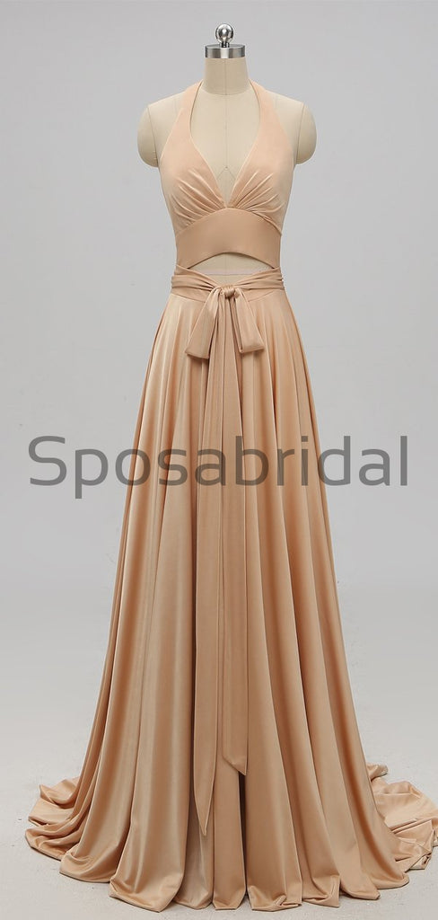Simple Halter Blue Pink White Mermaid Modest Prom Dresses PD2236