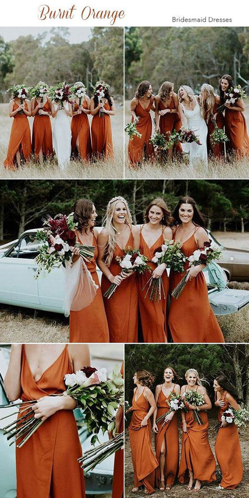 Coral Spaghetti Strap Simple Cheap A-Line V-Neck Fall Bridesmaid Dress, WG302