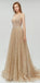 Sexy Sparkly Champagne Gold Elegant Deep V-neck Open Back Prom Dresses, PD0685