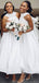 Elegant Ivory Grecian Lace Top A-line Tea-length Bow Tie Bridesmaid dresses, WG759