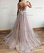 Spaghetti Straps Tulle Side Slit Fashion Popular Modest High Quality Prom Dresses, Evening dresses,  PD0589