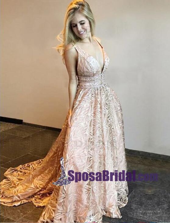 Long  Full Lace Floor-Length Prom Dresses, V-Neck Luxurious Modern Prom Dress, Evening Party Dresses, PD0722