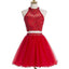 Blush red two pieces halter off shoulder cute freshman homecoming prom dress,BD0020 - SposaBridal