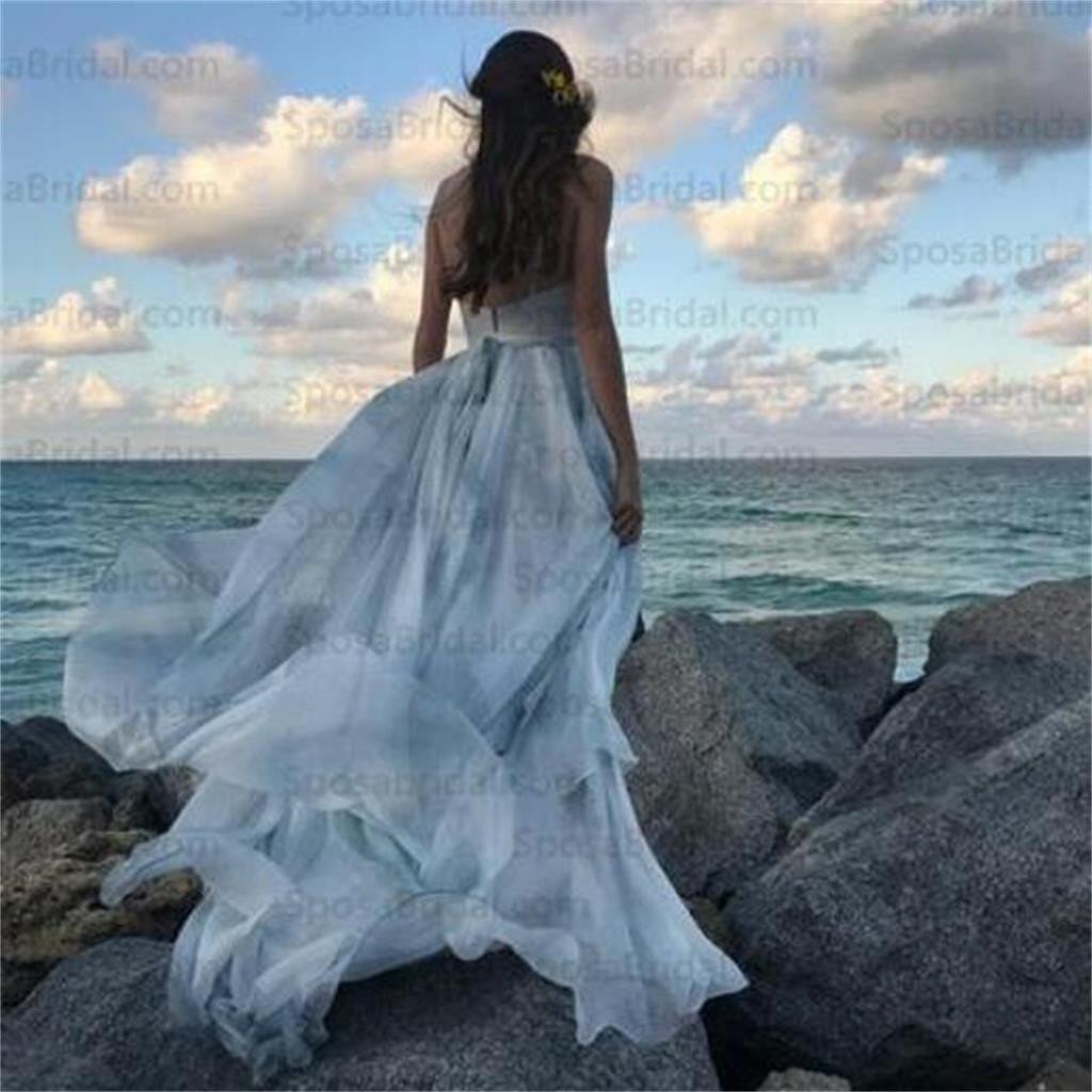 2019  A-line  Spaghetti Straps Simple V Neck Tulle Charming Cheap Pretty Long Party Prom Dresses ,PD0232 - SposaBridal