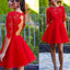 Blush red half sleeve see through lace open back charming homecoming prom gown dress,BD0023 - SposaBridal