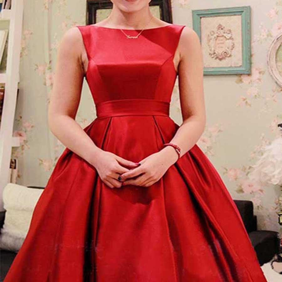 Blush red stain A-line bowknot cute unique formal freshman homecoming prom gown dress,BD0025 - SposaBridal