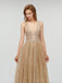 Sexy Sparkly Champagne Gold Elegant Deep V-neck Open Back Prom Dresses, PD0685
