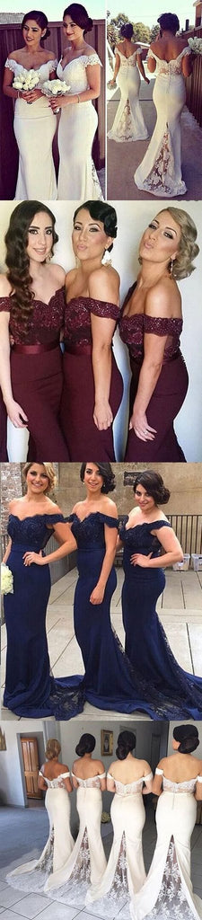 2019 Charming White Long Cap Sleeve Lace Mermaid Sexy Long Bridesmaid Dresses, WG10 - SposaBridal