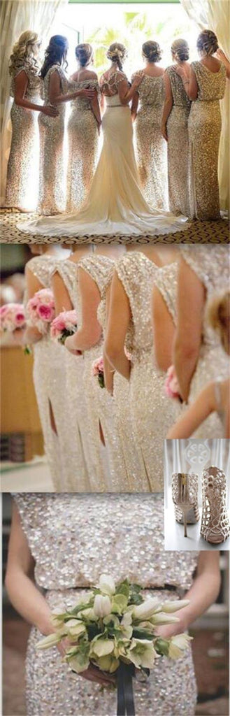 2019 Charming Popular Sparkly Bling Sequin Long  Bridesmaid Dress,wedding guest dress , WG29 - SposaBridal