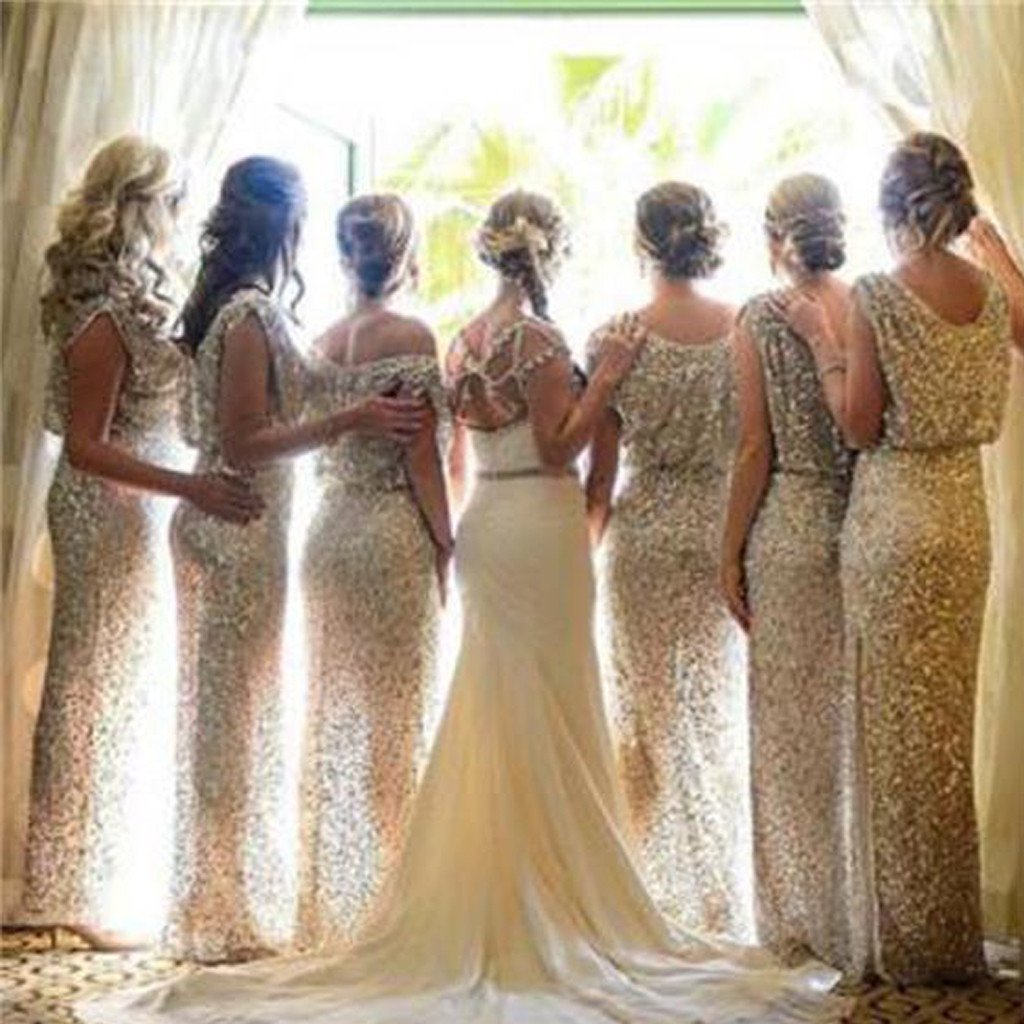 2019 Charming Popular Sparkly Bling Sequin Long  Bridesmaid Dress,wedding guest dress , WG29 - SposaBridal