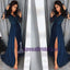 Charming Long Sleeves V neck Top Lace Chiffon Navy Grey Burgundy Prom Dresses, Evening dress, PD0668 - SposaBridal