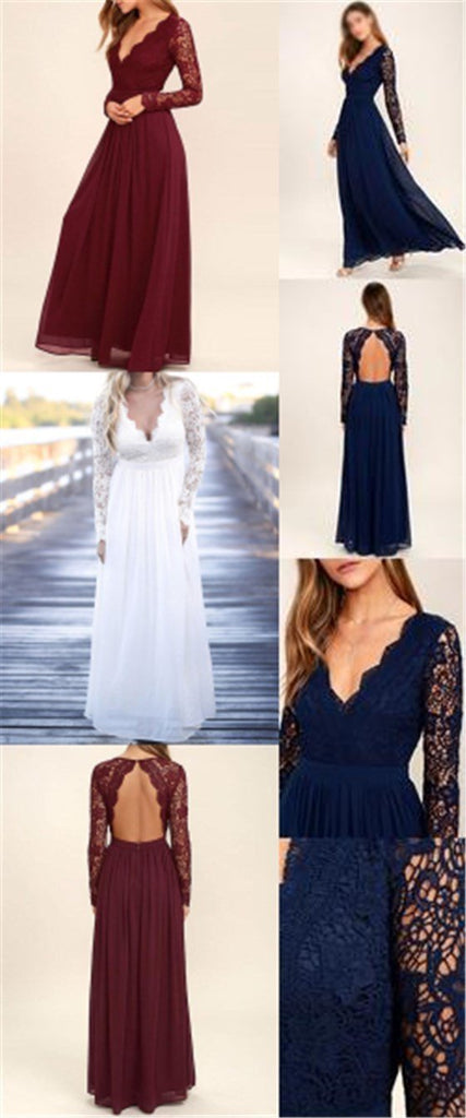2019 Cheap Chiffon Lace top Long Sleeves Custom Most Popular Open Back Bridesmaid Dress , WG215 - SposaBridal