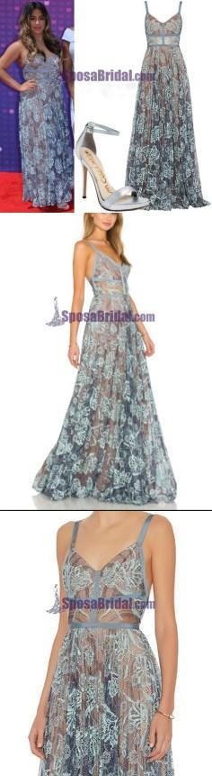 2019 Blue Lace Sexy Popular Prom Dresses, Fashion Party Dress, Spaghetti Straps Prom Dress,  PD0420 - SposaBridal