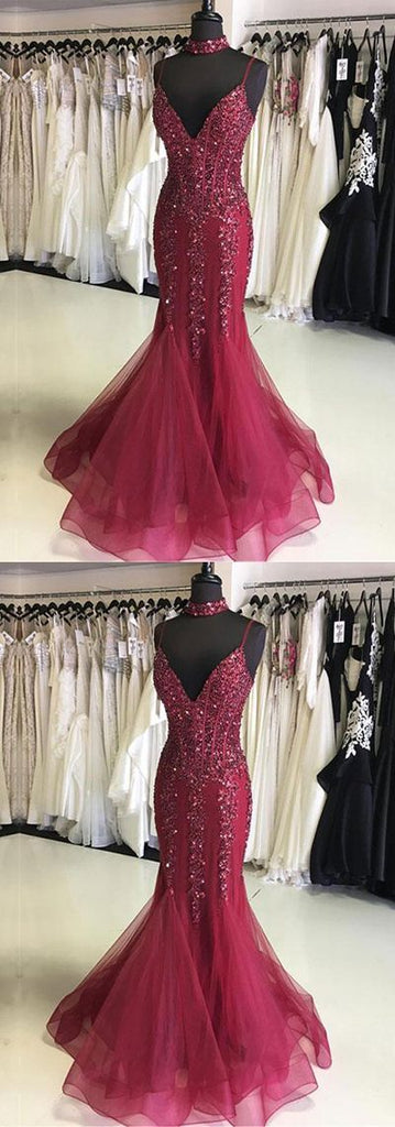 White Red Teal Gold V-neck Spaghetti Straps Sexy Elegant Prom Dresses, PD0481