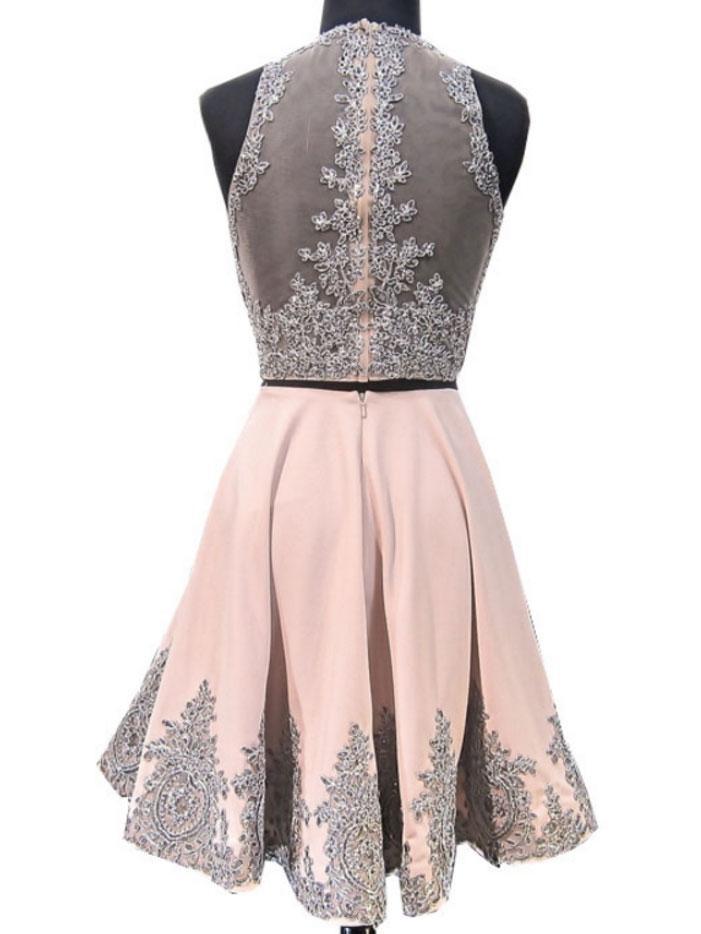 2 Pieces Halter Dusty Pink Short Cheap Homecoming Dresses 2018, CM421 - SposaBridal