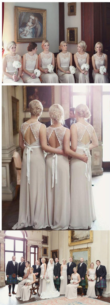 Charming Open Back Lace Top Illusion Cheap Long Wedding Party Dress Gown Bridesmaid Dresses, WG039 - SposaBridal