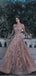 Charming Rose Champagne Floral Applique Sleeveless A-line Long Prom Dress, PD0704