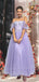 Lilac, Grey, Pink Off-shoulder Cute Lace Sparkly A-line Long Prom Dress, PD3572