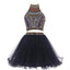 Sexy Two Pieces Open Back Black Homecoming Prom Dresses, CM0019