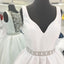Sexy See Through V Neck Short Rhinestone White Homecoming Dresses, CM486