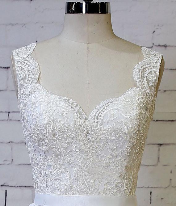 Cheap Backless V Neck Lace Straps Simple Beach Wedding Dresses, WD325 - SposaBridal