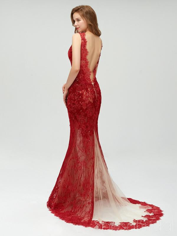 Charming Elegant Colorful Full Lace Mermaid  ELegant Side Split Prom Dresses, PD1025
