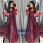 Charming Long Sleeves V neck Top Lace Chiffon Navy Grey Burgundy Prom Dresses, Evening dress, PD0668 - SposaBridal