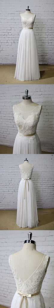 Long Aline Scoop V Back Lace Simple Pretty Beach Summer Tulle Wedding Dresses, WD0201