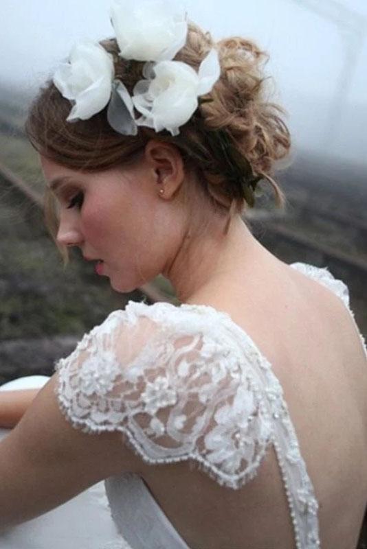 Backless Cap Sleeve V Neck Simple Beach Wedding Dresses, WD329