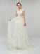 Sexy Long A-line Spaghetti Strap Backless Lace Wedding Dress, WD0046